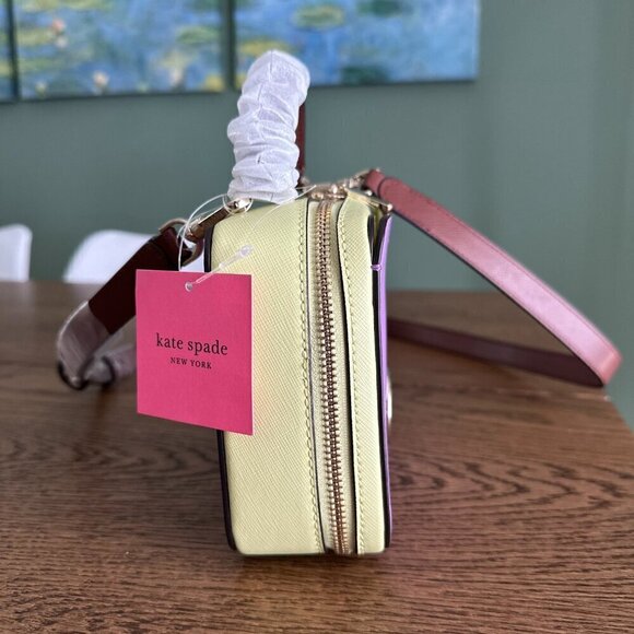 NWT!! Kate Spade Vanity Mini Top Handle Bag -Purple/Cream yellow(Irisbloom) - Picture 11 of 16